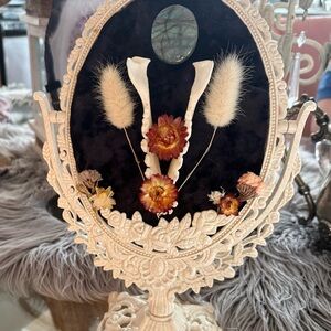 Vintage Inspired Frame w/ Floral Accents, Fox Mandible & Labradorite Cab